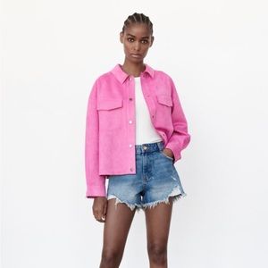 Zara Faux Suede Overshirt Pink